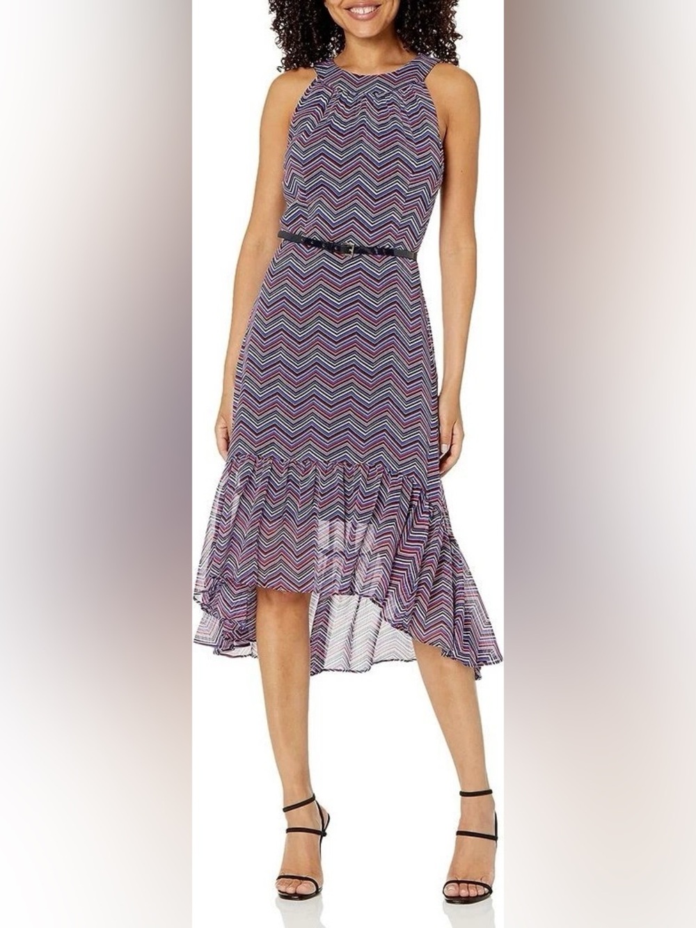 Tommy Hilfiger Purple and Navy Zigzag Midi Dress